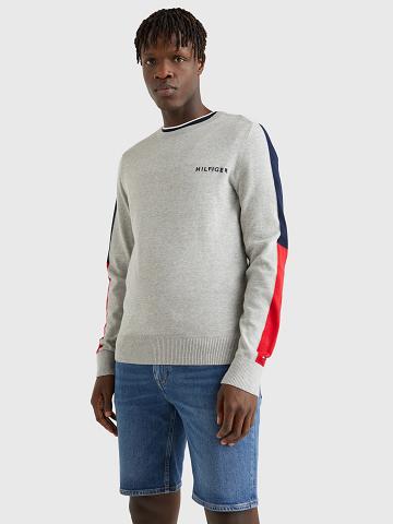 Férfi Tommy Hilfiger Colorblock sleeve Pulóverek Szürke | HU 938AHK